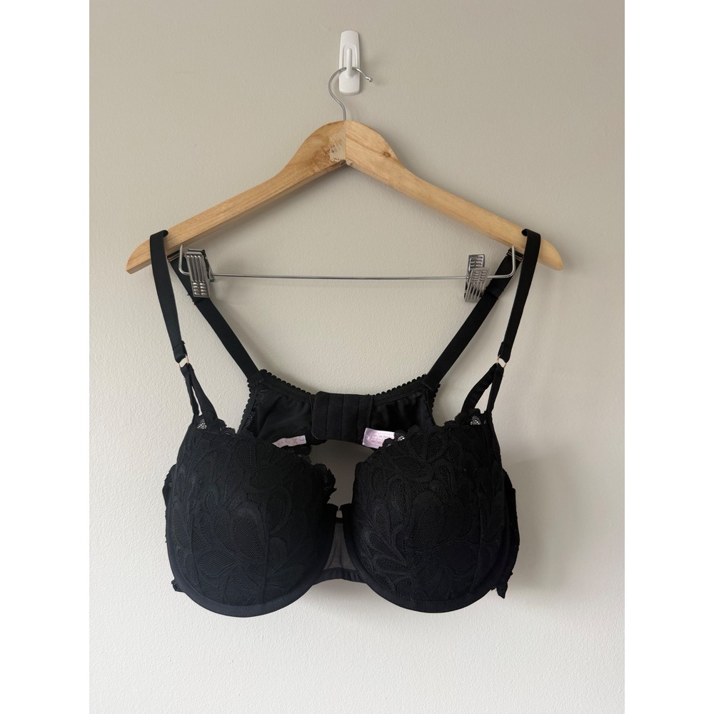 Savage X Fenty Black Floral Lace Underwire Bra 38DD Rose Gold Hardware